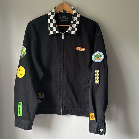 AIRWALK FullZip Forever 21 Collaboration Black Patches Checkered Collar Men's L - Picture 1 of 7
